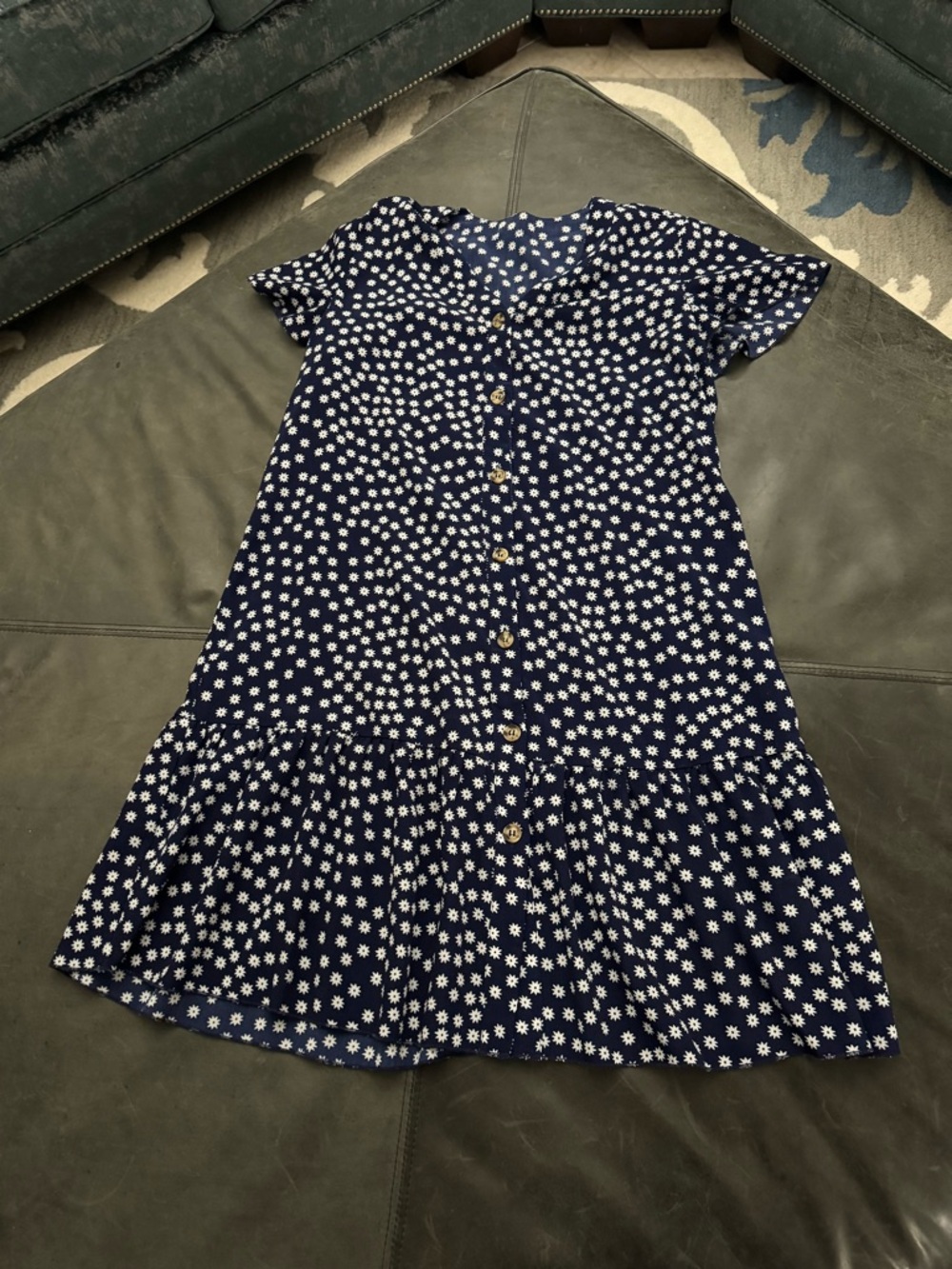Navy Blue Floral Button-Front Dress